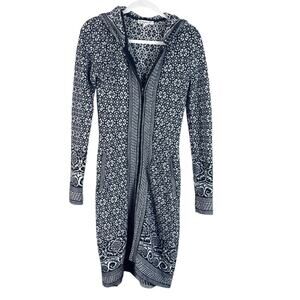 Akini Y2K Long Knit Cardigan Sweater Duster XS Black White Whimsygoth Fair Isle